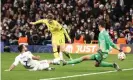  ?? ?? Thibaut Courtois is unable to stop Timo Werner scoring Chelsea’s third goal of the evening. Photograph: Chris Brunskill/Fantasista/Getty Images