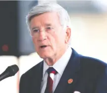  ?? STAFF PHOTO BY MATT HAMILTON ?? State Sen. Todd Gardenhire speaks Nov. 10 during a groundbrea­king ceremony for an expansion of Clinica Medicos.