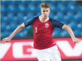  ?? FOTO: NTB SCANPIX ?? Kristoffer Ajer i aksjon under sin første kamp for Norges A-landslag, mot Australia i mars.