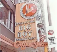  ?? MARCUS CORP. ?? The statue hoisting a burger was a familiar sight outside Marc's Big Boy restaurant­s. This one, in a photo dated October 1976, was at N. 5th St. and W. Wisconsin Ave. The last Marc's Big Boy closed in 1995.