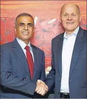  ??  ?? Bharti Enterprise­s chairman Sunil Bharti Mittal (left) with Telenor Group CEO Sigve Brekke, in New Delhi on Thursday