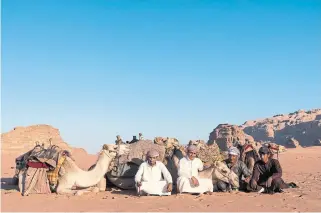  ?? ?? Bedouin camel herder Jaly Oqlah Al Zawaideh and friends in the desert of Wadi Rum, Jordan.