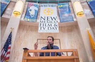  ?? EDDIE MOORE/JOURNAL ?? Actor Brendan Fehr of “The Night Shift’ speaks in the Rotunda on Monday, which was New Mexico Film and TV Day at the Roundhouse.