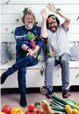  ??  ?? GOING GREEN: ‘Veggie’ bikers Si King, left, and Dave Myers say they have written a vegetarian cookbook for meat-eaters