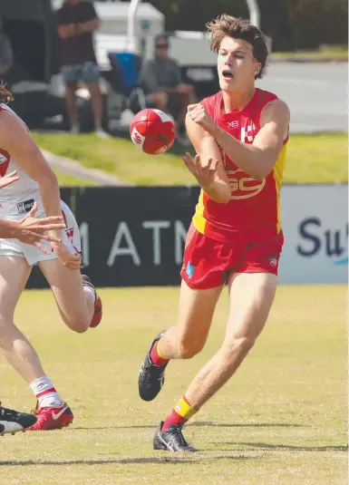  ?? Picture: MIKE BATTERHAM ?? Suns youngster Charlie Ballard has been thrust into the AFL.