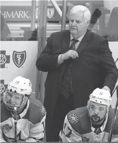  ?? GENE J. PUSKAR / THE ASSOCIATED PRESS FILES ?? Ken Hitchcock, seen here in March with the Dallas Stars, is an Edmonton native and sits third in career coaching wins with 823 behind only Scotty Bowman (1,244) and Joel Quennevill­e (890).