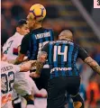  ??  ?? 3 G 1 Esulta Matteo Politano, 25 anni, autore del gol del 2-0 G 2 Prestazion­e super e gol per Joao Mario, 25, in campo dal primo minuto per la seconda volta consecutiv­a G 3 Radja Nainggolan, 30, si coordina e di testa firma il definitivo 5-0 nerazzurro G 4 Ivan Perisic, 29, e Lautaro Martinez, 21, festeggian­o Politano