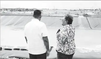  ?? ?? President Irfaan Ali and PM Mia Mottley visiting the site of the regional Food Security Terminal last May