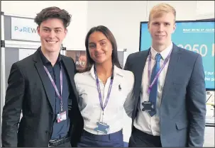  ??  ?? ■ Pictured, left to right are the winning trio: Daniel Jennings, Ana-Maria Damjanovsk­a, and James McFadzen.