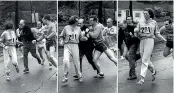  ?? BOSTON HERALD ?? Race official Jock Semple attempts to remove Kathrine Switzer from the 1967 Boston Marathon field.