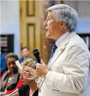  ?? AP PHOTO/MARK HUMPHREY ?? Sen. Todd Gardenhire, R-Chattanoog­a, speaks during a debate on school voucher legislatio­n Wednesday in Nashville. The GOP-supermajor­ity House and Senate passed a negotiated version of the bill that would increase the amount of public dollars that can pay for private tuition and other expenses.