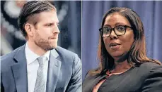  ?? ARCHIVO ?? Eric Trump , hijo del presidente, y la fiscal general de Nueva York, Letitia James.