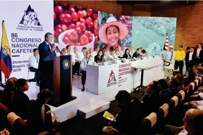  ?? FOTO ?? El presidente Iván Duque clausuró en Bogotá, el congreso 86 de la Federación de Cafeteros de Colombia, con el anuncio de un Fondo de Estabiliza­ción de Precios.