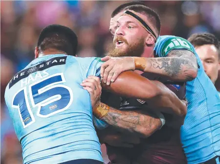  ?? Picture: GETTY IMAGES ?? ENFORCER: Josh Mcguire in action for the Maroons in Game One of the 2019 State of Origin series at Suncorp Stadium. The hard nut is hoping to play the full 80 minutes if coach Kevin Walters will let him in Game Two.