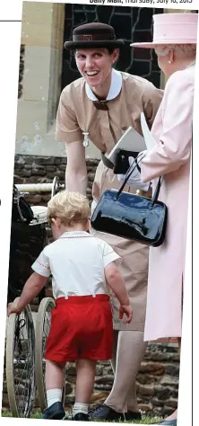  ??  ?? By royal appointmen­t: The Queen chats to Prince George and Princess Charlotte’s Norland nanny