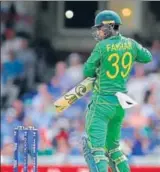  ?? AP ?? Pakistan batsman Fakhar Zaman plays at the ball during the ICC Champions Trophy final between Pakistan and India at the Oval in London on Sunday. Zaman scored 114 off 106 balls with 12 fours and three sixes. P14