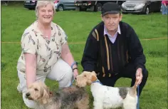  ??  ?? Mary Shortall with her dog Toby, and Matt Duffy with his dog Kate, at the Leskinfere Dog Show.