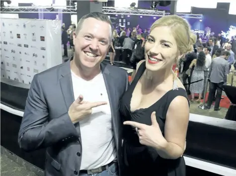  ?? JOHN LAW/POSTMEDIA NEWS ?? Country singer Brad Battle and crooner Mel Monaco share greetings at Sunday's Niagara Music Awards in Niagara Falls, where both had five nomination­s. Battle won two awards for country artist and songwriter of the year.