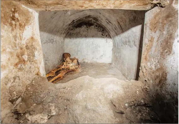  ?? (AP/Pompeii Archeologi­cal Park/Alfio Giannotti/) ?? This undated photo released by the Pompeii archeologi­cal park shows a tomb located in the necropolis of Porta Sarno in an area not yet open to the public in the east of Pompeii’s urban center.