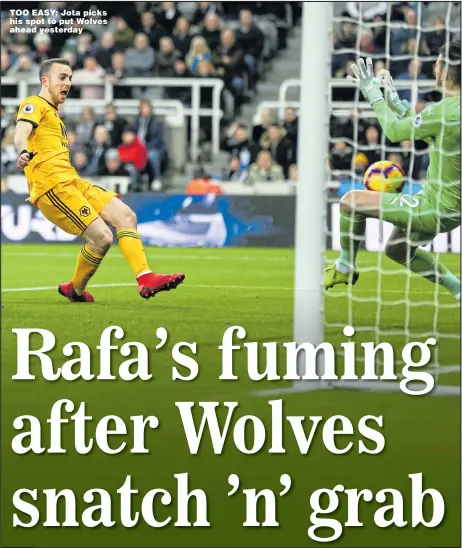  ?? Main picture: LEE PARKER ?? TOO EASY: Jota picks his spot to put Wolves ahead yesterday