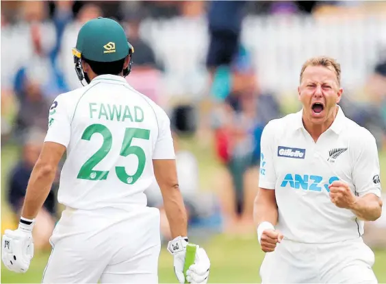  ?? Photo / Getty Images ?? Neil Wagner celebrates the wicket of Fawad Alam.