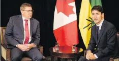  ?? MATT SMITH/THE CANADIAN PRESS ?? Climate change was again a hot topic when Prime Minister Justin Trudeau met with Premier Scott Moe in Saskatoon on Wednesday.