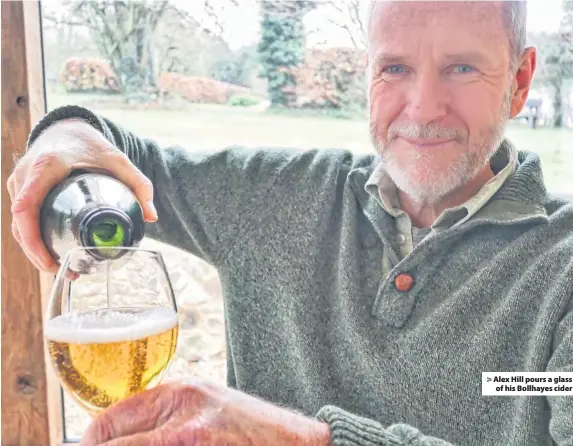  ??  ?? Alex Hill pours a glass of his Bollhayes cider