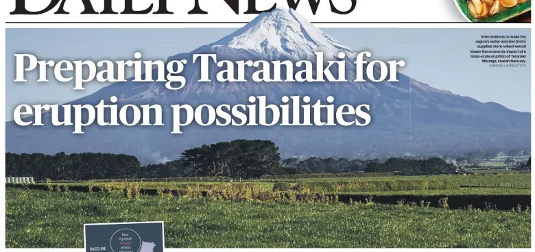  ?? VANESSA LAURIE/STUFF ?? Interventi­ons to make the region’s water and electricit­y supplies more robust would lessen the economic impact of a large-scale eruption of Taranaki Maunga, researcher­s say.