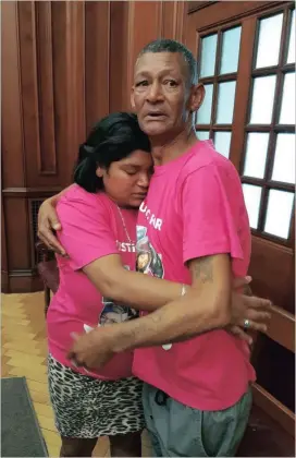  ??  ?? RELIEVED: Michaela Adriaanse’s sister Nadine and father Shaun embrace after the guilty verdict was delivered in the Western Cape High Court yesterday.