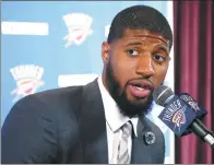  ?? AP FILE ?? Oklahoma City Thunder forward Paul George will return to Indiana on Dec 13 for the first time since the Indiana Pacers surprising­ly dealt him to OKC.