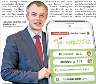  ?? FOTO: VERBRAUCHE­RZENTRALE ?? Johannes Remmel und die Gastro-App.