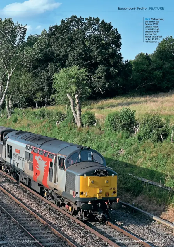  ??  ?? MAIN: While working the ‘Buxton Spa Express’ 37884
Cepheus heads its train through Wingfield, while working from
Buxton to Lichfield on July 18, 2021.
Rob Reedman