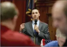  ?? JEREMY LONG — LEBANON DAILY NEWS FILE PHOTO ?? Ryan Costello thanks members of the Lebanon County Republican Committee after he received the endorsemen­t from the committee on Thursday, April 3, 2014. Costello grilled former Equifax CEO Richard Smith during a recent hearing in Washington, D.C.