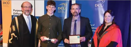  ??  ?? Shane Towey, former student of St Mary’s Diocesan School, Drogheda has been presented with a €500 Academic Scholarshi­p to study at DCU. Pictured with Professor Brian MacCraith, President of DCU, school principal Ciaran O’Hare and Professor Anne...