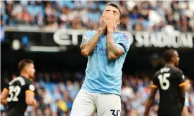  ??  ?? Nicolás Otamendi has been left badly exposed in central defence for Manchester City in recent matches. Photograph: Peter Powell/EPA