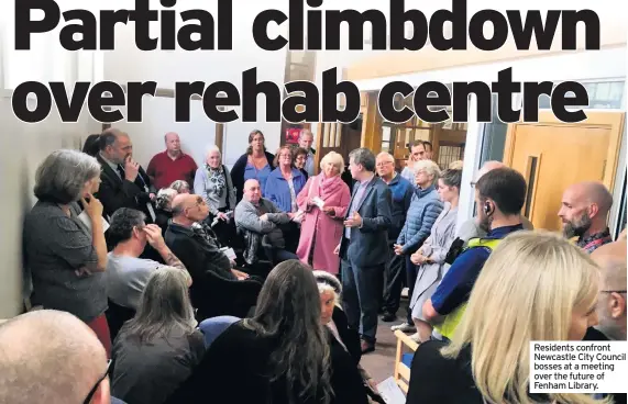  ??  ?? Residents confront Newcastle City Council bosses at a meeting over the future of Fenham Library.