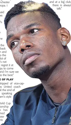  ??  ?? Manchester United midfielder Paul Pogba attends a press conference on the eve of the Champions League Group H match against Juventus, in Turin, Italy, yesterday.