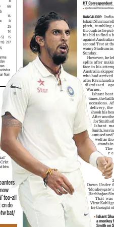  ?? AP ?? Ishant Sharma showed a monkey face to Steve Smith on Sunday.