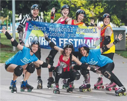  ??  ?? ROCKING ALONG: Reef City Roller Girls (back row) Stephen Mulcahy, Jamie Von Senden, Alarna Hodges and Denise Mulcahy with Lisa Brosnan, Sarah Browell and Rowena Molina in front. Picture: STEWART McLEAN