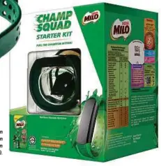  ??  ?? SETIAP kotak Milo Champion Band Starter Kit didatangka­n dengan satu gelang kesihatan
dan pek Milo 400 gram (g).