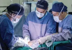  ??  ?? AN EXPERT team of doctors successful­ly performs spinal surgery on an in utero foetus with spina bifida, an abnormalit­y in the developmen­t of the spine, at the weekend. LISA ISAACS