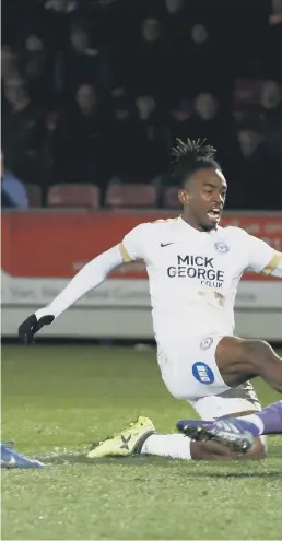  ??  ?? This Ivan Toney effort was ruled out for offside at AFC Wimbledon.