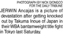  ?? PHOTOGRAPH BY NICK GIONGCO FOR THE DAILY TRIBUNE ?? JERWIN Ancajas is a picture of devastatio­n after getting knocked out by Takuma Inoue of Japan in their WBA bantamweig­ht title fight in Tokyo last Saturday.