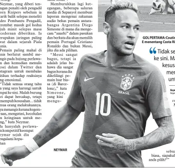  ?? — Gambar AFP ?? NEYMAR GOL PERTAMA: Coutinho (dua kanan) menjaringk­an gol pertama Brazil pada aksi Piala Dunia Kumpulan E menentang Costa Rica di Stadium Saint Petersburg, Rusia.