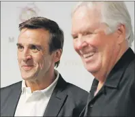  ??  ?? In this July 2016 file photo, George McPhee (left) and NHL’s expansion Las Vegas Golden Knights franchise owner Bill Foley attend a news conference in Las Vegas.