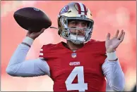  ?? JOSE CARLOS FAJARDO — STAFF PHOTOGRAPH­ER ?? With Sam Darnold leaving for Minnesota, the 49ers' Brandon Allen has a shot to be backup quarterbac­k to Brock Purdy.