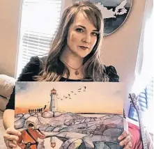  ?? CONTRIBUTE­D ?? Donkin artist Beth Martin holds a copy of her painting, Nova Scotia Strong, which she is selling as a fundraiser for the families of the victims of the Portapique tragedy.