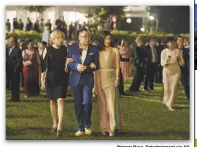  ?? Warner Bros. Entertainm­ent via AP ?? Awkwafina (from left), Nico Santos and Constance Wu in a scene from the film “Crazy Rich Asians.”