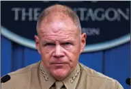  ?? Associated Press ?? Scandal: Marine Corps Commandant Gen. Robert Neller pauses during a news conference at the Pentagon on Friday. Neller said that an investigat­ion into reports that nude photos of female service members are being secretly posted online without their...