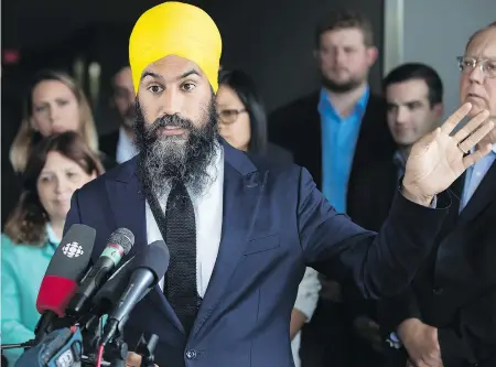  ?? DARRYL DYCK / THE CANADIAN PRESS ?? NDP Leader Jagmeet Singh responds to questions Thursday after a three-day NDP caucus national strategy session in Surrey, B.C.